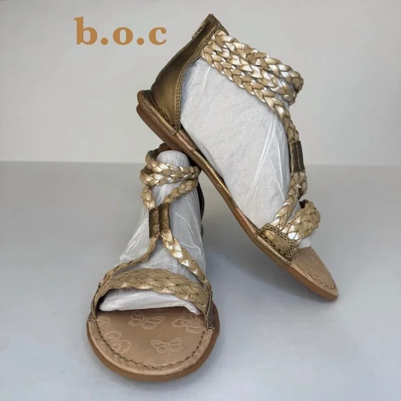 b.o.c. Born O. Concept Womens Braided Flats-Sandals-Shoes Gold Tan Gladiator Sz7 - Picture 1 of 10